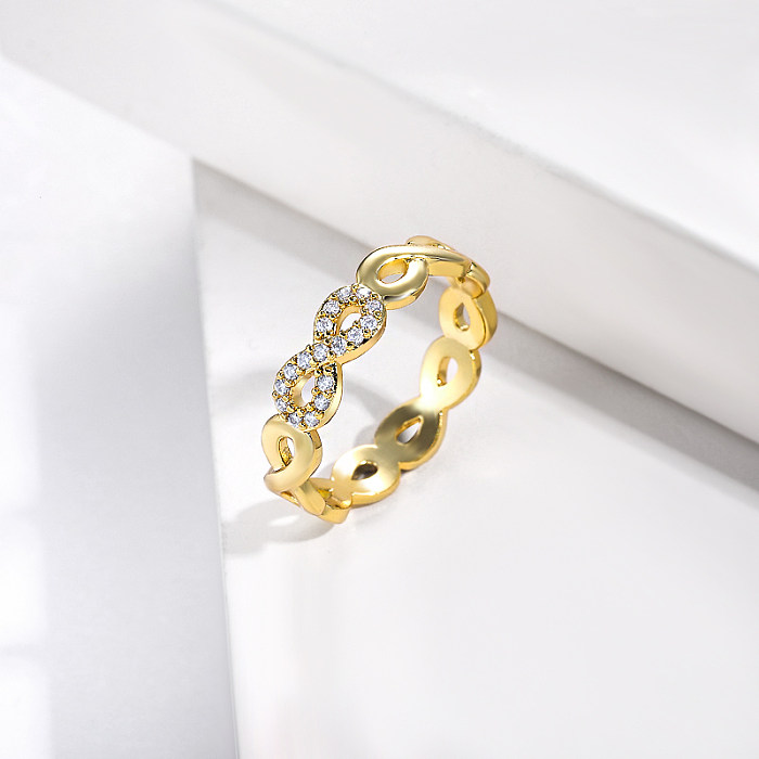 anillo de latón chapado en oro real para mujer con circonita