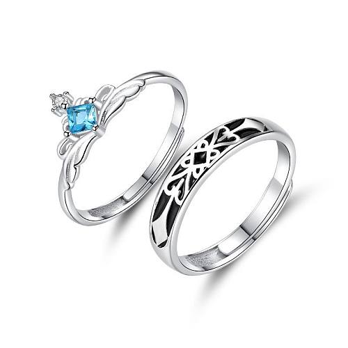 Geschenk CZ Princess Crown Knight 925 Sterling Silber Versprechen verstellbarer Ring