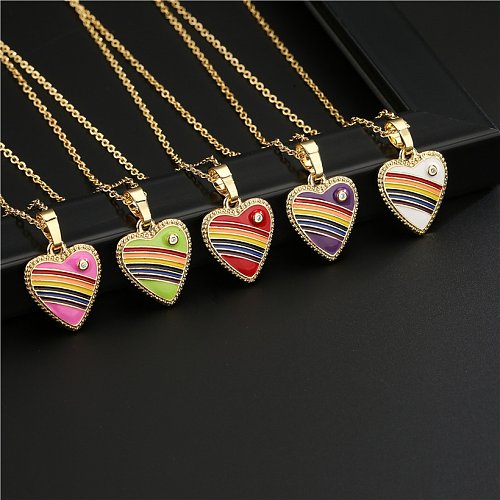 18K moda arco iris color goteo corazón incrustaciones circón collar de cobre al por mayor