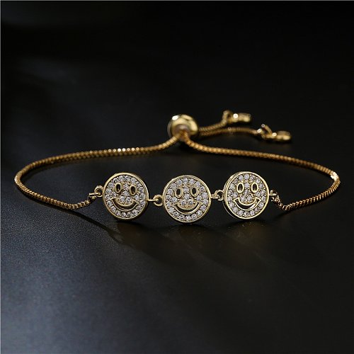 retro copper gold plated pull chain smiley face bracelet wholesale