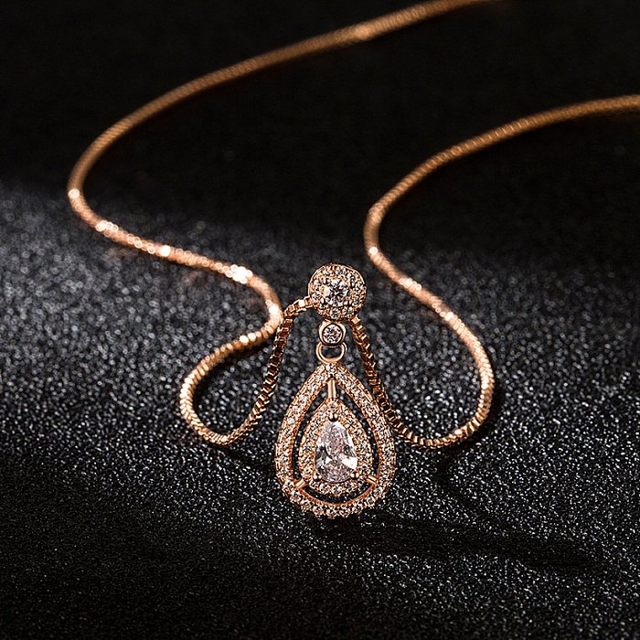 النسخة الكورية قلادة كاملة الماس قطرة الماء قلادة الأزياء سلسلة الترقوة  قلادة مجوهرات الزفاف - Jewenoir