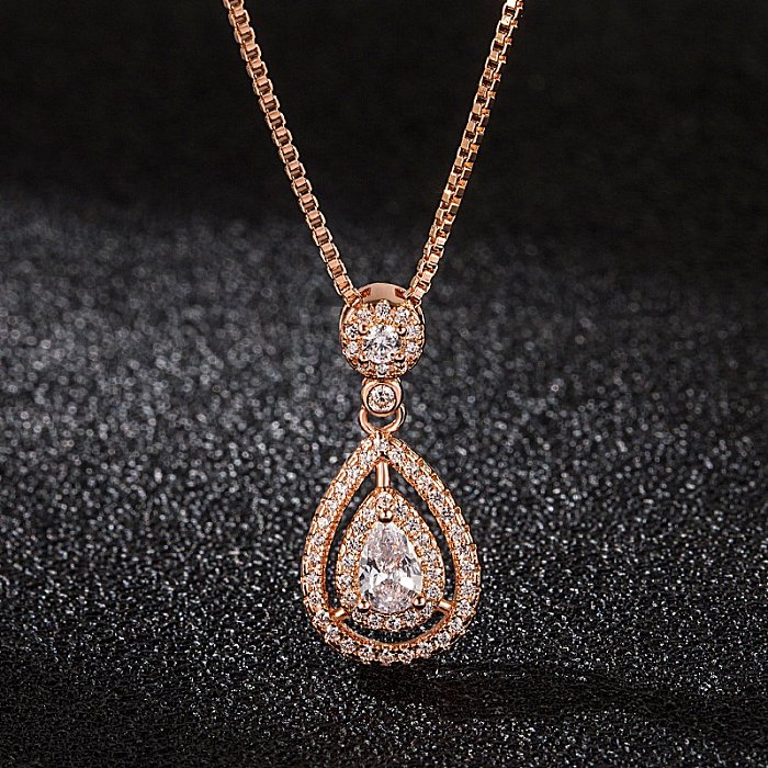النسخة الكورية قلادة كاملة الماس قطرة الماء قلادة الأزياء سلسلة الترقوة  قلادة مجوهرات الزفاف - Jewenoir