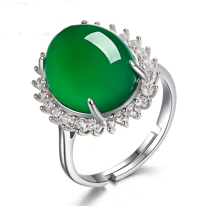 خاتم عرقي جديد مطلي بالفضة من النحاس العقيق الأخضر - Jewenoir