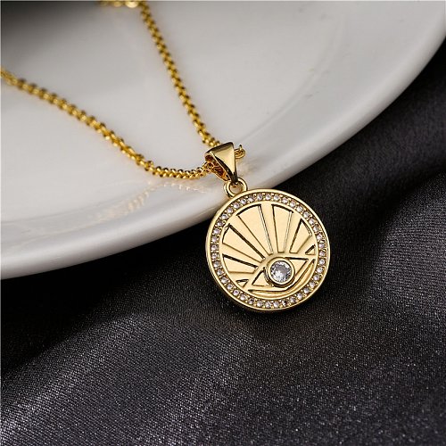 new copperplated real gold round eye inlaid zircon pendant necklace wholesale