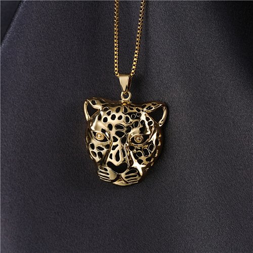 fashion hollow leopard head pendant copper necklace wholesale