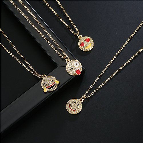 fashion 18K smiley emoji geometric copper inlaid zircon necklace wholesale