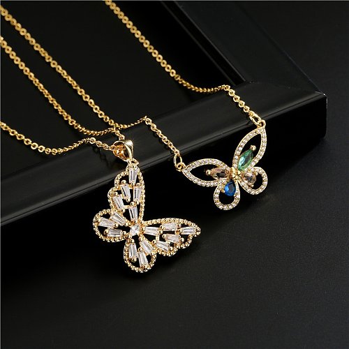 simple copper microinlaid color zircon hollow butterfly necklace wholesale