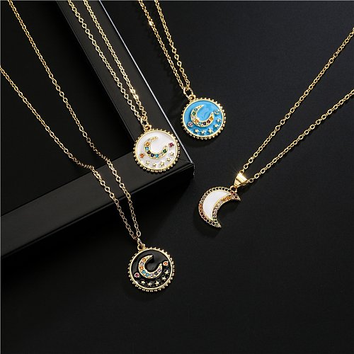 fashion dripping oil moon stars geometric copper microinlaid zircon necklace wholesale