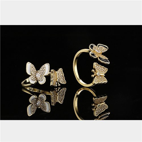 fashion open butterfly copper microinlaid zircon ring wholesale