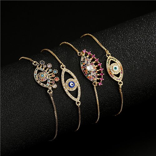 fashion copper microinlaid mixed color zircon geometric eye bracelet wholesale