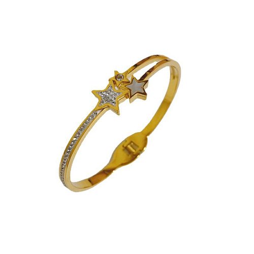 Pulsera de circón con micro diamantes y estrella de oro de 18 quilates chapada en acero titanio a la moda