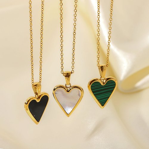 18K or blanc coquillage vert malachite coquillage noir amour pendentif collier bijoux en acier inoxydable