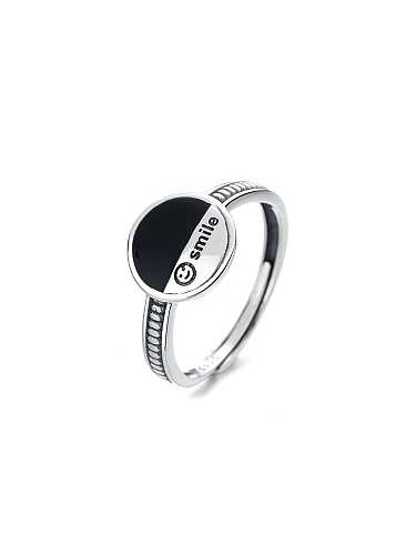 925 Sterling Silber Emaille Lächeln Vintage Band Ring
