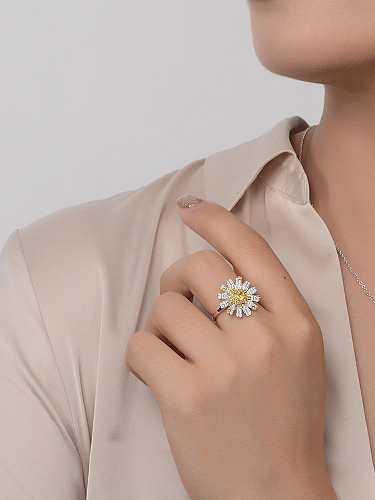 Anel delicado de prata esterlina com alto teor de carbono diamante diamante flor