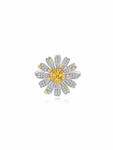 Anel delicado de prata esterlina com alto teor de carbono diamante diamante flor
