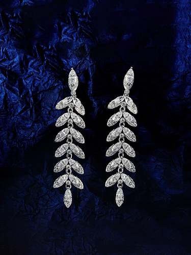 Brinco gota de luxo de folha de diamante de prata esterlina 925 de alto carbono