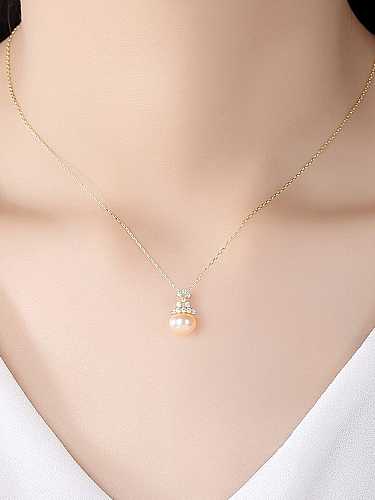 Collar minimalista con corona de perlas de agua dulce de plata de ley 925