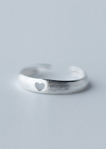Anel de prata S925 com design aberto em formato de coração oco para todas as combinações