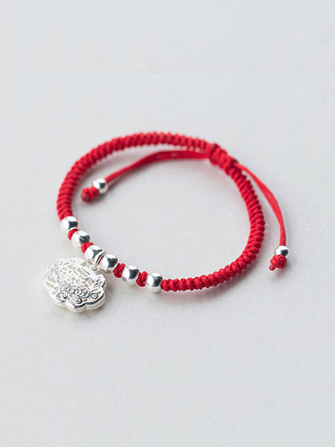 Langlebiges Armband aus Sterlingsilber im chinesischen Stil mit rotem Faden