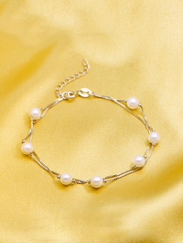 Allgleiches Doppelschicht-Armband mit künstlichen Perlen aus S925-Silber