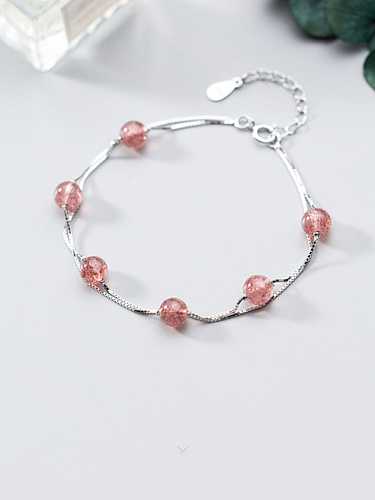 925 Sterling Silber minimalistisches doppelschichtiges Erdbeer-Kristall-Armband-Strang-Armband