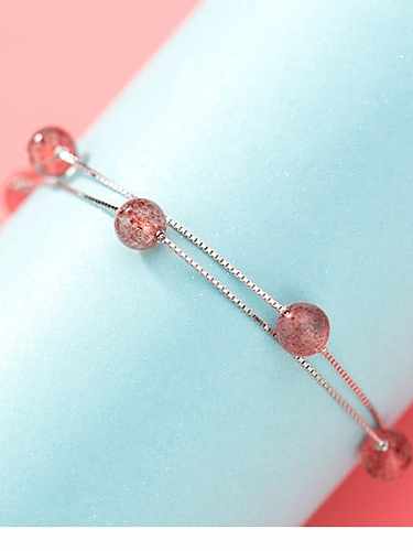 925 Sterling Silber minimalistisches doppelschichtiges Erdbeer-Kristall-Armband-Strang-Armband
