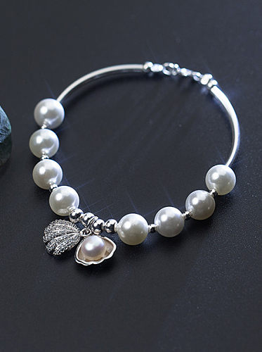 Elegantes muschelförmiges künstliches Perlenarmband aus S925-Silber