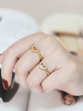Brass Cubic Zirconia Evil Eye Heart Cute Band Ring
