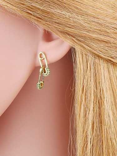 Brass Cubic Zirconia Geometric Pin Cute Huggie Earring