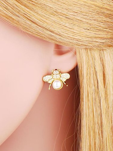 Brass Cubic Zirconia Bee Butterfly Cute Stud Earring