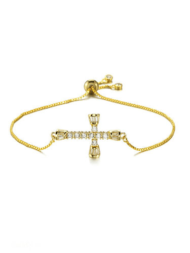 Brass Cubic Zirconia Cross Minimalist Adjustable Bracelet
