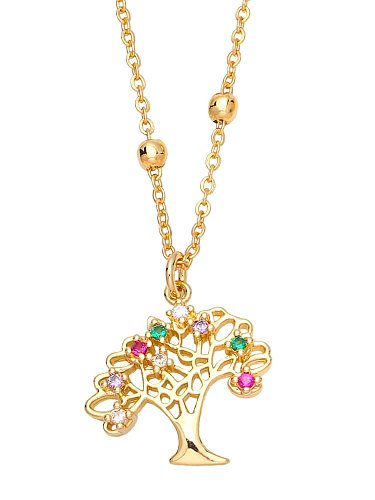 Brass Cubic Zirconia Tree Vintage Necklace