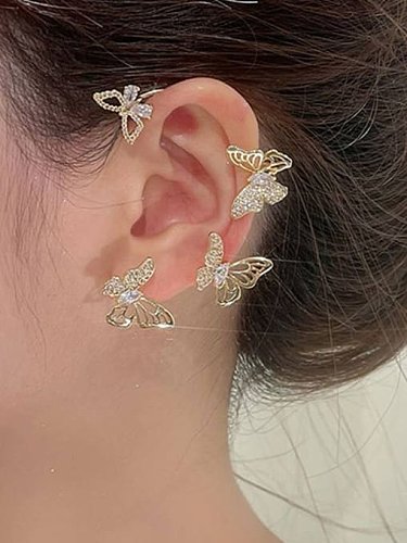 Brass Cubic Zirconia Butterfly Statement Hook Earring