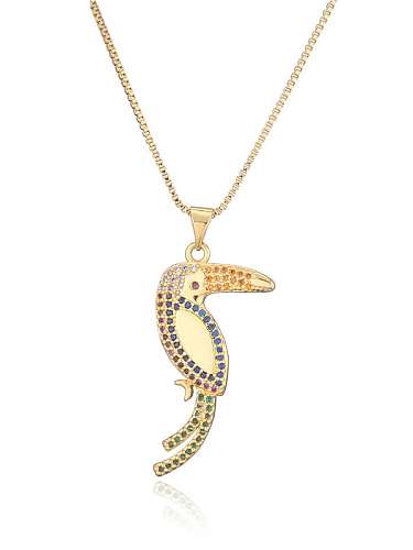 Brass Cubic Zirconia Bird Vintage Moon Pendant Necklace