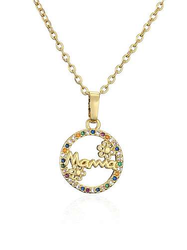 Brass Cubic Zirconia Round Trend Letter Pendant Necklace