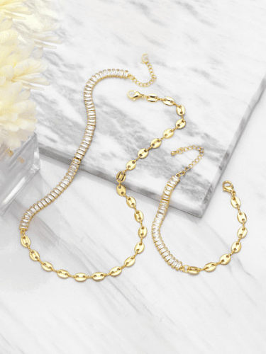 Brass Cubic Zirconia Minimalist Geometric Bracelet and Necklace Set