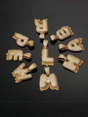 Brass Cubic Zirconia Vintage Letter Pendant