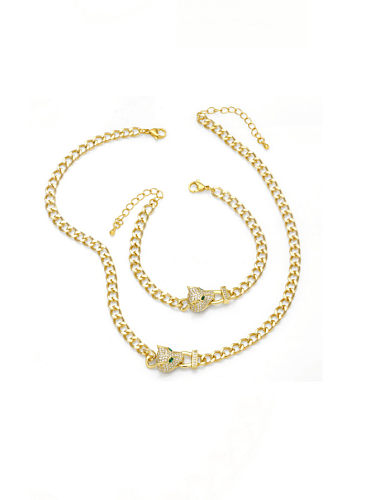 Brass Cubic Zirconia Vintage Leopard Necklace