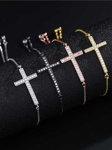 Bracelet Réglable Vintage Cubic Zirconia Cross en Laiton