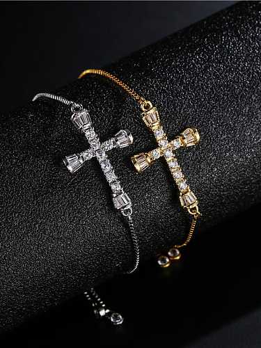 Brass Cubic Zirconia Cross Minimalist Adjustable Bracelet