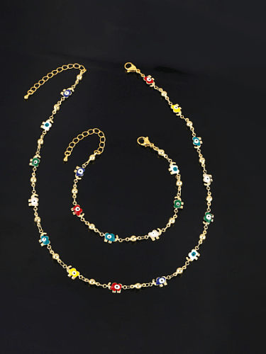 Brass Cubic Zirconia Minimalist Elephant Bracelet and Necklace Set