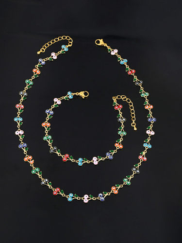Brass Minimalist Enamel Evil Eye Bracelet and Necklace Set