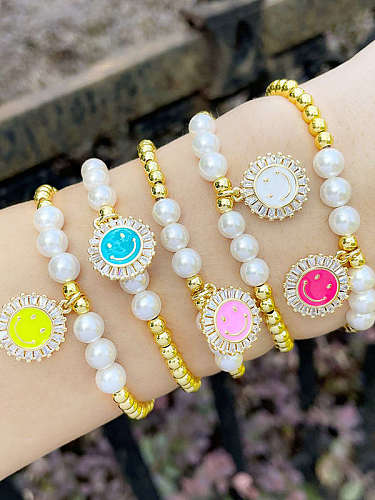 Messing Nachahmung Perle Emaille Smiley Trend Perlenarmband