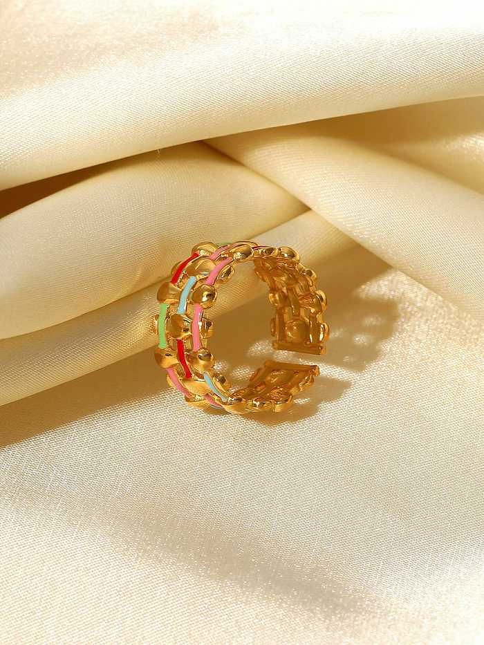 Stapelbarer Vintage-Ring aus Edelstahl mit Emaillegewebe