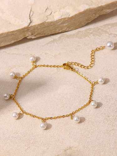 Tobillera de cadena minimalista de perlas de imitación de acero inoxidable
