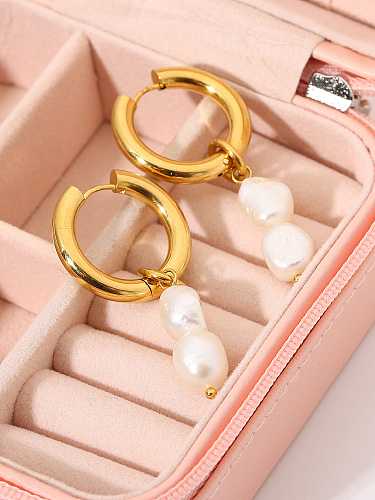 Stainless steel Freshwater Pearl Water Drop Trend Huggie Earring