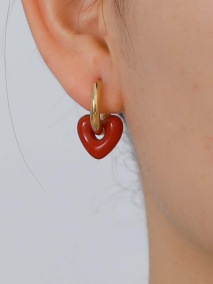 Boucles d'oreilles vintage Huggie coeur en émail en acier inoxydable