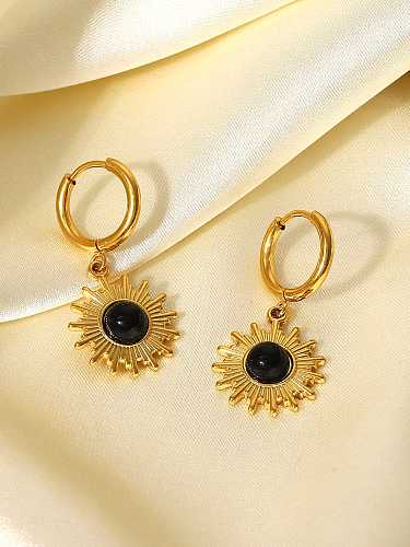 Stainless steel Obsidian Flower Vintage Huggie Earring