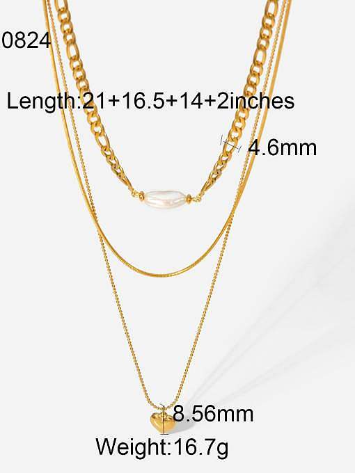 Stainless steel Freshwater Pearl Heart Minimalist Multi Strand Necklace