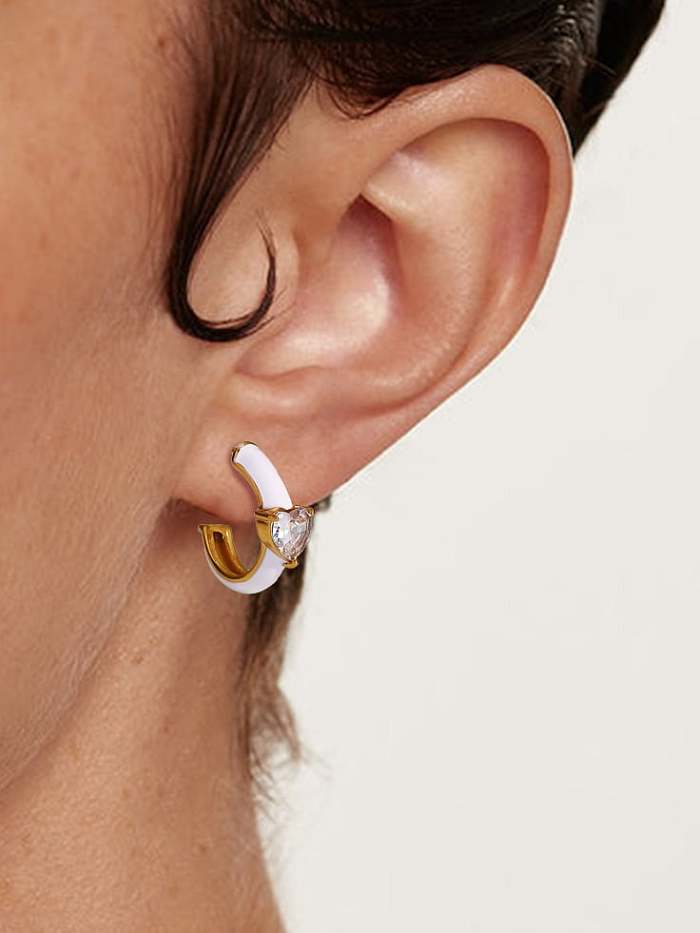Stainless steel Cubic Zirconia Enamel Geometric Minimalist Stud Earring